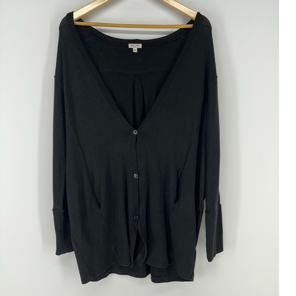 Splendid Cardigan Womens Small Black V-Neck Button Front Relaxed Fit Sweater